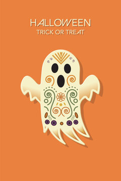 Halloween Trick or Treat greeting card vertical template have blank space.