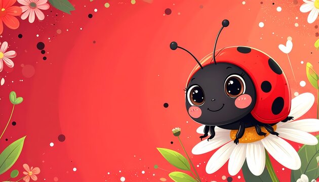 Cute Cartoon Ladybug Birthday Card copy space 