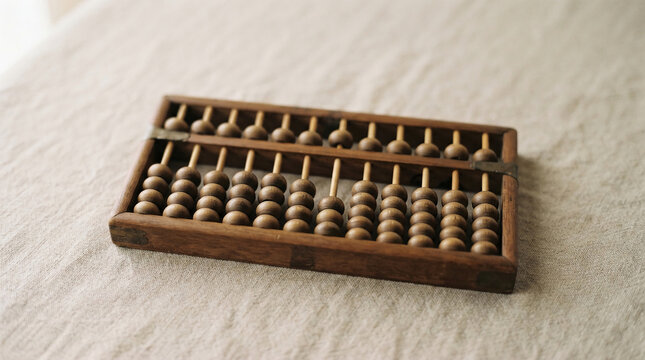 A wooden abacus with rows of beads, representing calculation and ancient wisdom, perfect for educational or historical concepts