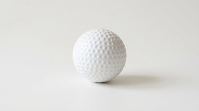 White golf ball with dimples on a plain, light background, representative of sport and recreation