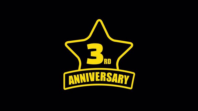 third anniversary celebration animation with elegant golden number 3rd anniversary.