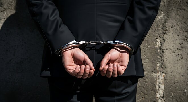 Handcuffed Hands Behind Back in Dark Suit