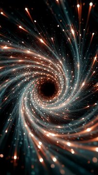 Abstract cosmic vortex with swirling stars and glowing light trails in deep space.