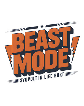 Bold BEAST MODE lettering for T-Shirt Design with lightning bolts and retro stripes isolated on transparent background
