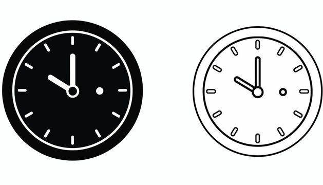 Clocks showing ten o'clock appear in both solid black and outlined styles as graphic icons.