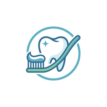Dental care logo with tooth and toothbrush icon.
