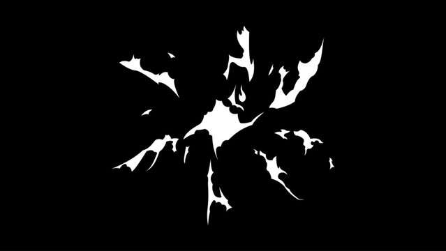 Abstract manga impact crack effect. Black comic explosion fragment isolated. Dynamic anime attack element for action scenes. Vector style.