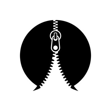 Zipper circle open pull tab solid black vector icon