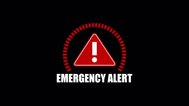 emergency alert warning animation with icon on transparent background.