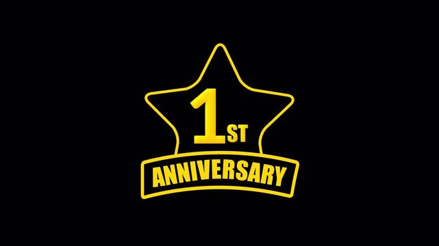 first anniversary celebration animation with elegant golden number, 1st anniversary.