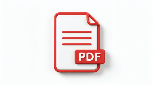 3D red pdf document file icon isolated on white background with document extension software business