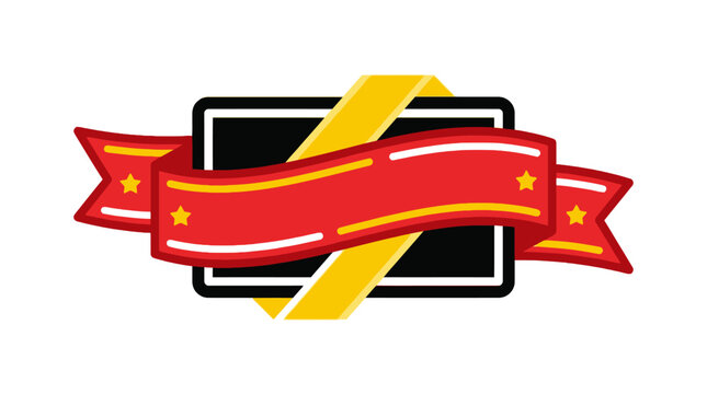 Black tablet with red decorative ribbon and yellow accent.