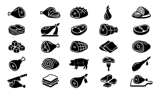 Modern Ham Food Icon Collection Black Vector Illustration