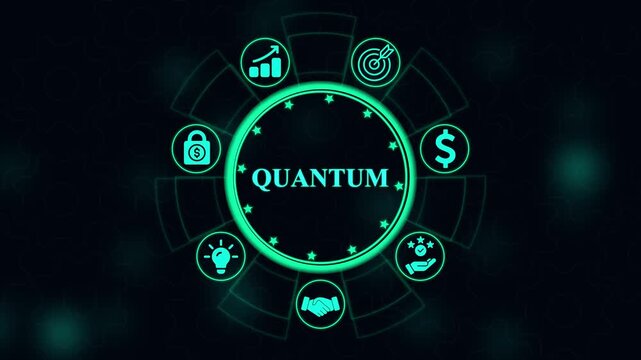 Quantum computing technology concept with digital business and hud interface innovation