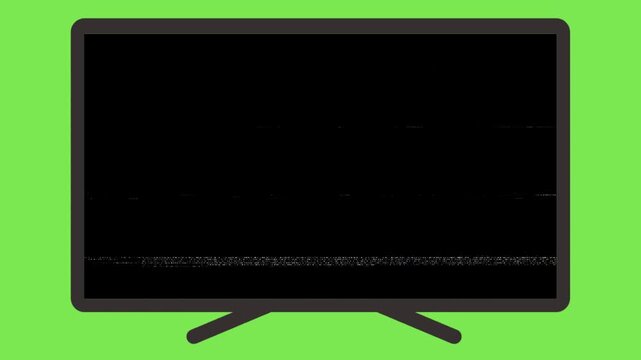 Modern flat screen television showing signal loss static noise and digital distortion against a solid green background vector illustration