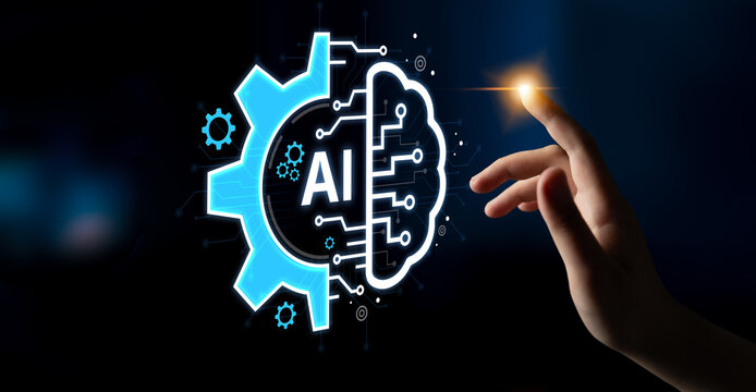 Concept of Artificial Intelligence combining industrial automation with cognitive technology. A machine learning brain processes information to optimize mechanical systems and workflows. Fermion
