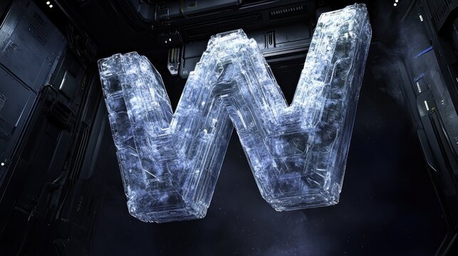 Frozen letter W in futuristic space