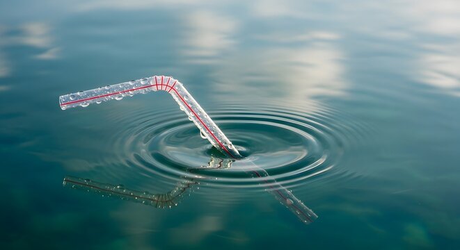 Floating Plastic Straw Symbolizing Marine Plastic Waste