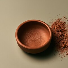 Fototapeta premium Handmade Terracotta Ramekin with Pressed Thumbprint on Sage Green