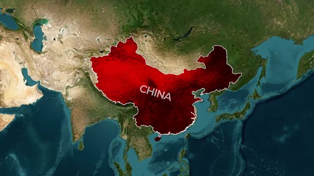 Animated satellite view zooming into the Asian continent to highlight China