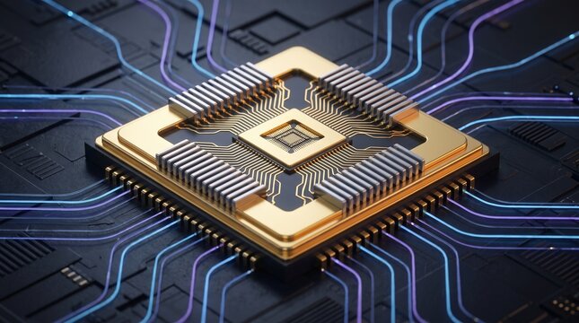 Quantum Computing Microchip Processing Core on Circuit Board