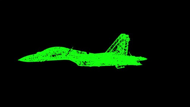Fighter jet military aircraft flying. Wireframe low poly mesh. Available in FullHD and 4K video