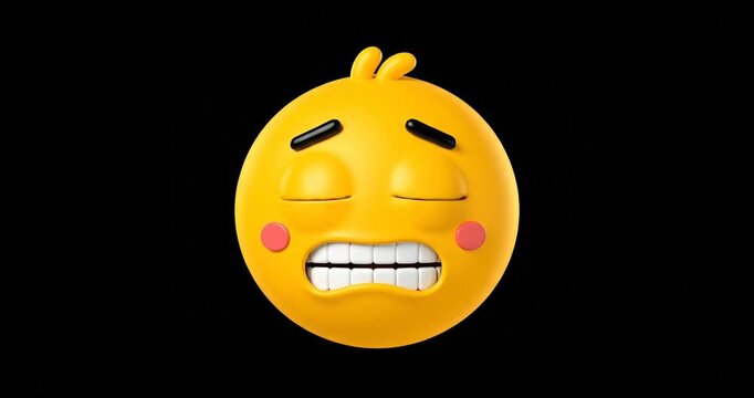 3D Grimacing Emoji Face with Clenched Teeth Isolated on Black Background