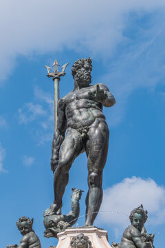Fountain of Neptune (Fontana del Nettuno) located in the eponymous square, Neptune Square, next to Piazza Maggiore. The fountain was completed in 1565. BOLOGNA, ITALY.