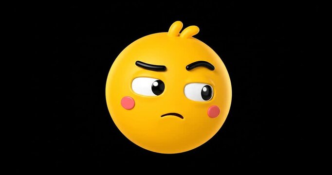 3D Rendered Yellow Emoji Face with Annoyed and Suspicious Expression Isolated on Black Background