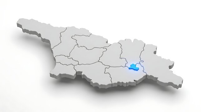 Three dimensional map illustrating georgia with a glowing blue highlighted region on white background with region illuminated vibrant georgia