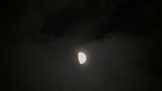 moon in the night sky with clouds motion