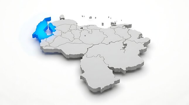 Three dimensional map highlighting zulia state within venezuela borders isolated on bright white background surface with administrative region highlighted