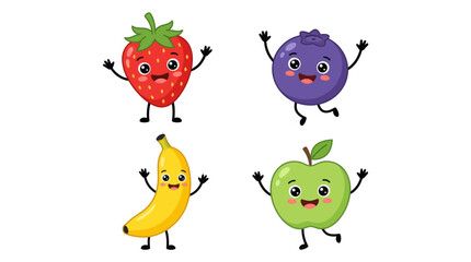 Obraz premium Cute fruit cartoon characters with happy faces set