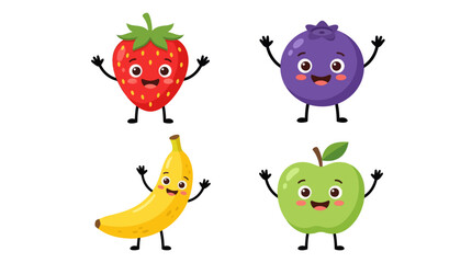 Obraz premium Cute fruit cartoon characters with happy faces set