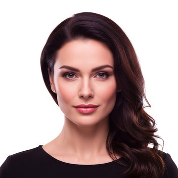 Portrait of a beautiful woman with dark wavy hair and makeup