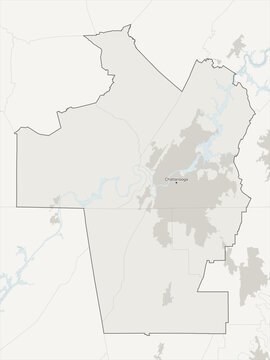 Chattanooga metropolitan area vector map with county boundaries, urban footprint and hydrography, Tennessee and Georgia, USA