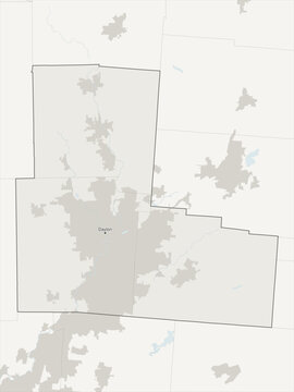 Dayton-Kettering-Beavercreek metropolitan area vector map with county boundaries, urban footprint and hydrography, Ohio, USA