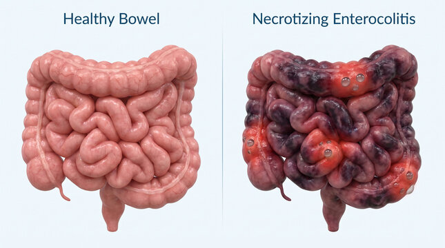 3D Render of Healthy Bowel versus Necrotizing Enterocolitis