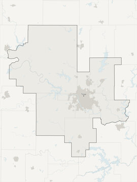 Tulsa metropolitan area vector map with county boundaries, urban footprint and hydrography, Oklahoma, USA