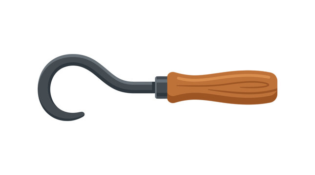 Simple illustration of a sickle with a wooden handle on a white background