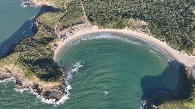 Cabo Frio in Rio de Janeiro. Conchas beach, Praia das Conchas. Aerial view, establishing shot.