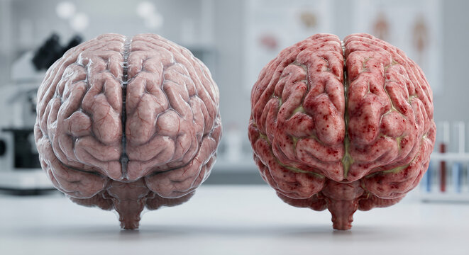 5Healthy Brain vs Meningitis 3D Medical Illustration of Inflamed Meninges