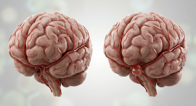 Healthy Brain vs Brain Aneurysm 3D Medical Illustration of Cerebral Artery Bulge