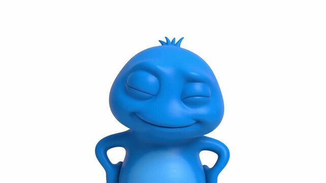 Blue cartoon character hit by mallet and feeling dizzy