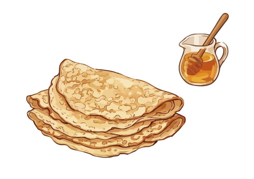 Appetizing fruit crepe illustration with glossy syrup, fresh berries, whipped cream and delicious dessert presentation ／ シズル感のあるクレープのイラスト、艶のあるシロップとフルーツ、生クリームを添えた美味しそうなデザート