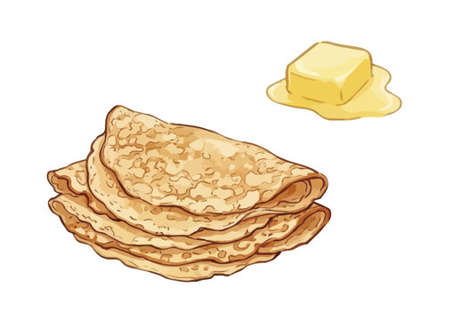 Appetizing fruit crepe illustration with glossy syrup, fresh berries, whipped cream and delicious dessert presentation ／ シズル感のあるクレープのイラスト、艶のあるシロップとフルーツ、生クリームを添えた美味しそうなデザート