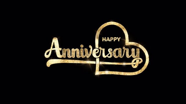 Happy Anniversary text Animation on the transparent background. Handwritten text with modern brush lettering in 3 clip glitter texture and 1 clip alpha matte.  Great for celebrations and events