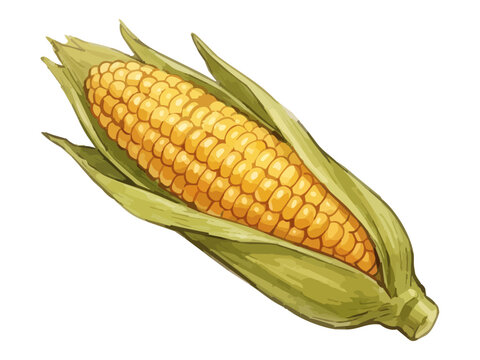Appetizing sweet corn illustration with glossy golden kernels, fresh juicy texture and vibrant food styling ／ シズル感のあるとうもろこしのイラスト、艶のある黄金色の粒とみずみずしい質感を表現した美味しそうなフードイラスト