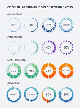Collection of circular loading icons and progress indicators in various styles