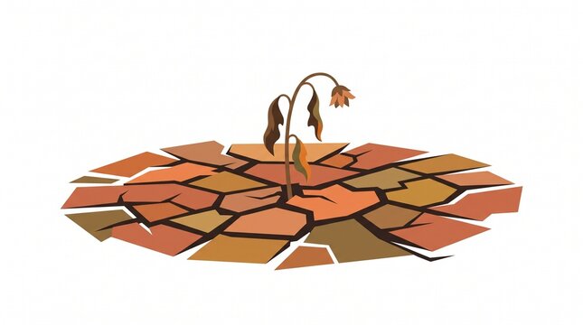 Wilted Flower in Cracked Dry Earth - Drought and Climate Change Vector